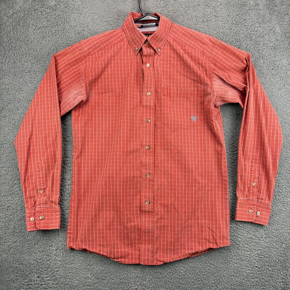 Ariat Mens Fitted Pro Series‎ Long Sleeve Plaid Button Up Shirt M/M Red